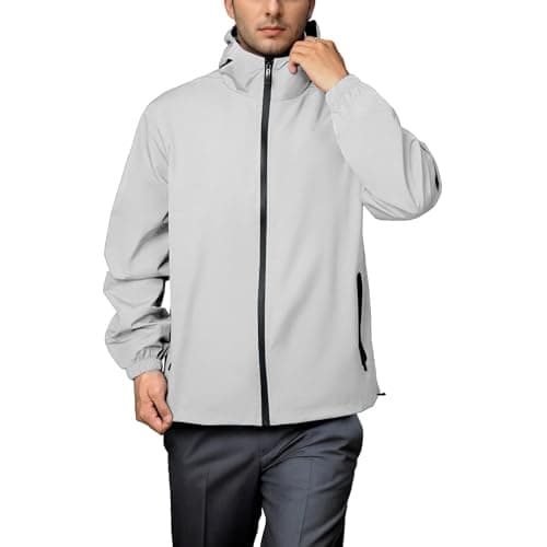 congluoki Rain Jacket Men Waterproof Windbreaker Lightweight Hooded Casual Coat for Daily Hiking Cycling Grey XXL