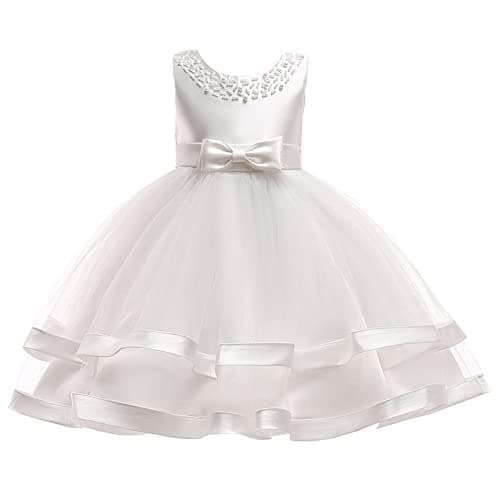 NSSMWTTC Toddler Embroidery Flower Ball Gown Dresses Graduation Frocks Girl Wedding Prom Tutu Christmas Dress (5017 White,140)