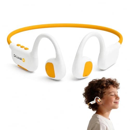 Dr.LOOK AI Kids Headphones - Bluetooth 6.0 Air Conduction Open Ear Kids Bluetooth Headphones - 85dB Safe Volume, IPX4 Waterproof - with Mic for School, Gaming, Sleeping, White
