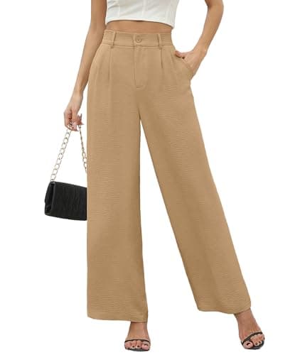 CZYINXIAN Women's Pleated Front Wide-Leg Pants High Waist Casual Waisted-Wide Leg Pants with Pockets(Apricot,XX-Large)