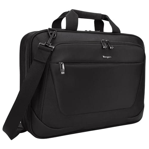 Targus CityLite 15.6-Inch Laptop Briefcase, Lightweight Nylon Shoulder Bag for Work & Travel, Expandable File Section, Trolley Strap, Padded Shoulder Strap, Black (TBT053US)