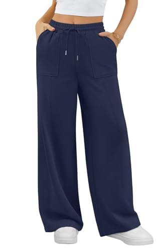ALIMASHA Sweatpants Women Baggy Wide Leg Lounge Casual Pajama Sweat Pants Women's Sweatpants for Womens with Pockets 2025 Trendy Navy Blue S