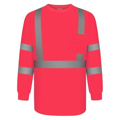 TCCFCCT Hi Vis Long Sleeve High Visibility Shirts for Men & Women, Class 3 Work Shirts for Construction, Surveyors - Meets ANSI, LC-Pink 5XL