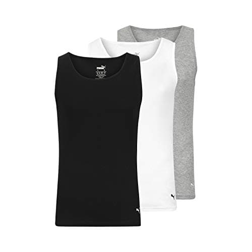 Puma Men's Men's 3 Pack Ribbed Tank Tops Shirt, White/Gray/Black, S