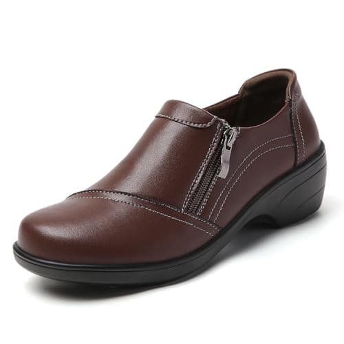 FOVSMO Loafers for Women Comfortable Slip On Low Heel Dressy Shoes for Flight Attendant Office Business Casual Brown US 8.5