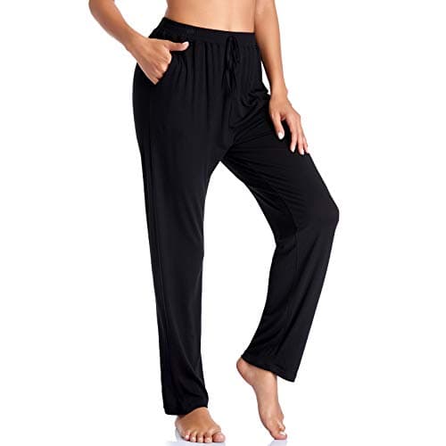 ASIMOON Women's Yoga Pants Soft Comfy Stretch Loose Straight Casual Athletic Pants Running Workout Lounge Pants with Pockets Black