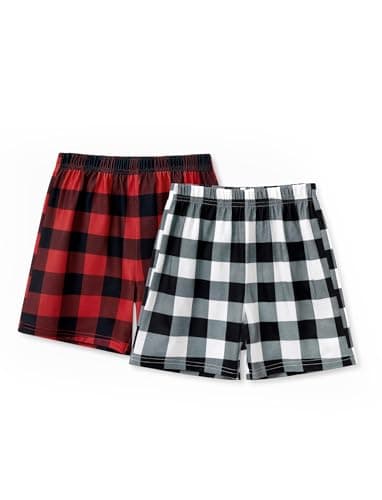 PATPAT Pajama Shorts for Girls Soft 2-Pack Girls' Pajama Bottoms Kid Short Summer Loungewear Black Red Checkered 12 Years