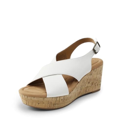 DREAM PAIRS Women's Comfortable Ankle Strap Platform Wedge Sandals for Women Casual Dressy Summer,Size 10,White,DWUMWS2526