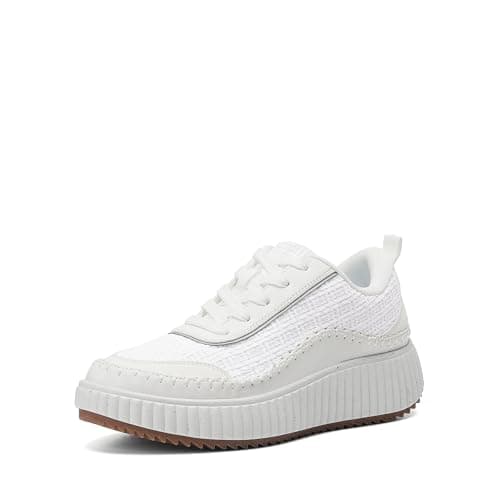 DREAM PAIRS Women Chunky City Tweed Comfortable Casual Platform Fashion Sneaker,Size 9,White,SDFN2379W