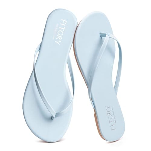 FITORY Women’s Flip Flops, Fashion Casual Thong Walking Slide with Vegan Leather, Comfortable Summer Beach Flat Sandals for 2026 Indoor and Outdoor Blue Size 11