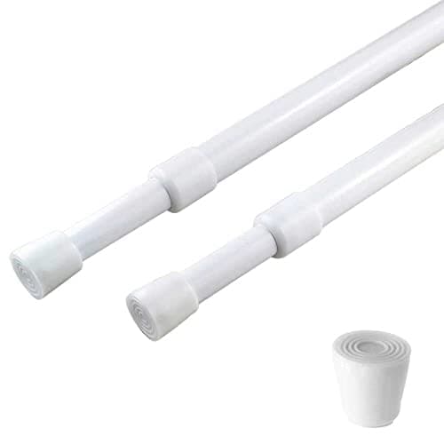 2 Pack Spring Tension Curtain Rod Adjustable 28-43 Inches，5/8" Diameter， White，Small Short Expandable Spring Loaded Curtain Tension Rods For Window, Bathroom, Cupboards,Kitchen