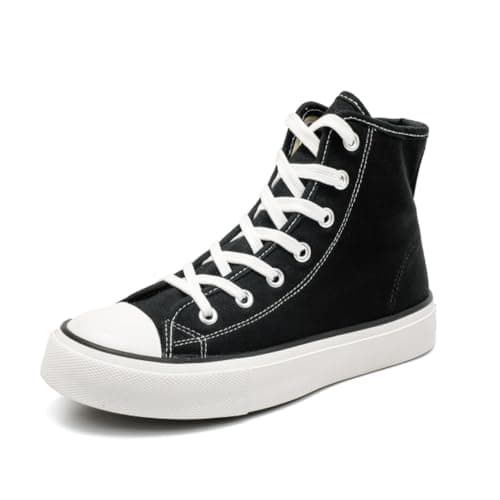 Womens High Top Canvas Sneakers,Lace-up Canvas Shoes,Casual Tennis Walking Shoes Men's Canvas Shoes (Black, Adult, Women, 9.5, Numeric, US Footwear Size System, Medium)