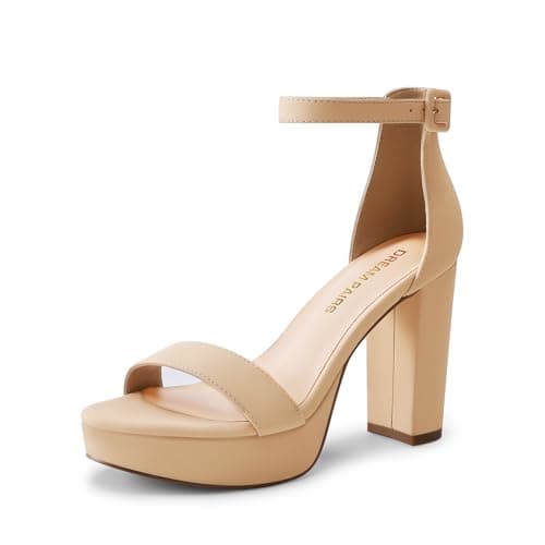 DREAM PAIRS Women's Platform Chunky High Heeled Sandals Open Toe Block Heels Ankle Strap Dress Shoes for Wedding Party Evening,Size 6,Nude,DWUMHS2508