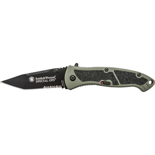 Smith & Wesson Special Ops SPECM 7.4in S.S. Assisted Opening Knife with 3.1in Tanto Blade and Aluminum Handle for Outdoor, Tactical, Survival and EDC