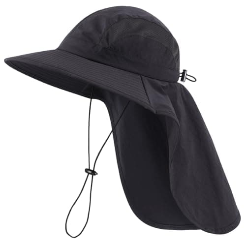 Home Prefer UPF 50+ Sun Hats for Men Women Wide Brim Fishing Hat with Neck Flap Summer Safari Beach Bucket UV Protection Cap for Hiking Gardening Black