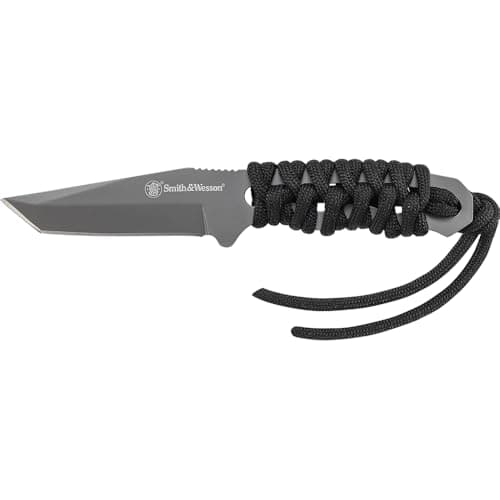Smith & Wesson SW910TAM 5.9in High Carbon S.S. Full Tang Neck Knife with a 2.8in Tanto Blade and Paracord Handle for Outdoor, Tactical, Survival and EDC
