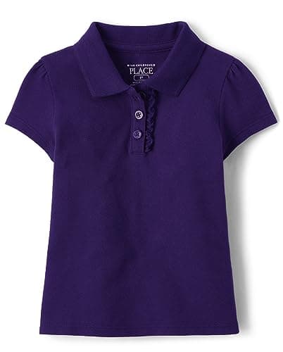 The Children's Place Baby Girls and Toddler Girls Short Sleeve Ruffle Pique Polo, Regal Violet, 2T