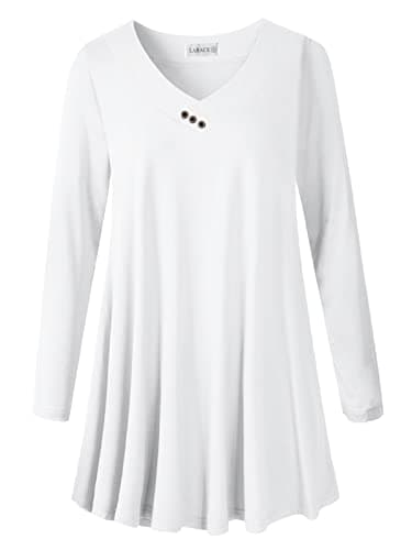 LARACE Women Plus Size Tunic Tops Long Sleeve Shirts (White, 1X)