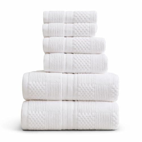 Springtree Home 100% Cotton Bath Towel Set | 6-Piece Set | Textured | White
