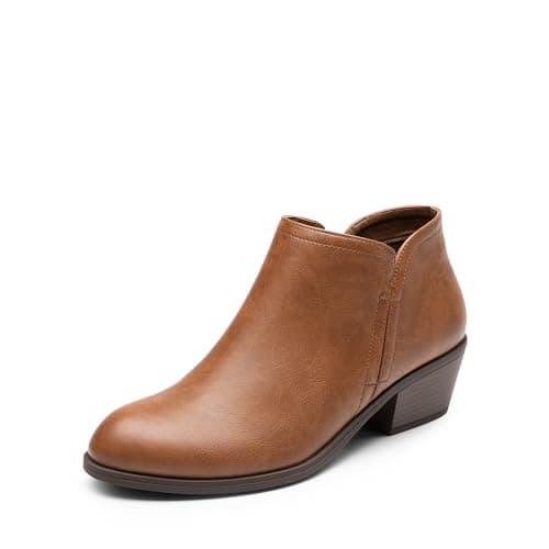 DREAM PAIRS Women's Ankle Boots Low Chunky Heel Comfortable Short Fall Booties Shoes,Size 6,Brown-Pu,SDAB2433W