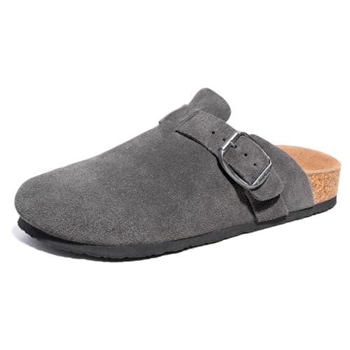 FITORY Mens Suede Clogs with Arch Support，Leather Cork Footed Mules Grey Size 8