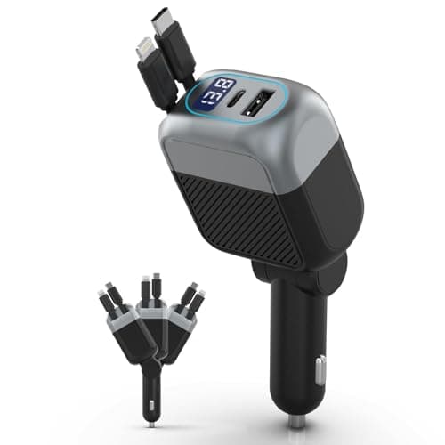 87W Retractable Car Charger, 4-in-1 Fast USB C Charging Car Adapter with 45W Type C Cable for iPhone 17/16 Pro Max & Samsung, 12W Lightning Cable for iPhone 14, Travel Essentials Car Accessories