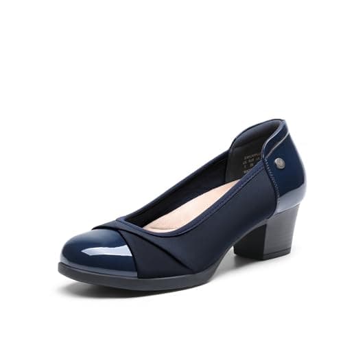 DREAM PAIRS Women's Pumps Low Chunky Block Closed Toe Shoes Work Comfortable Heels Round Toe Dress,Size 8,Navy,DWUMPU2507