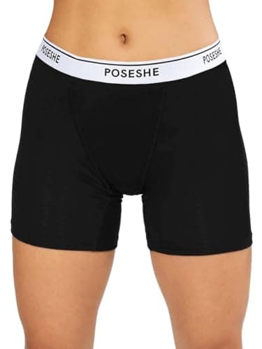 POSESHE Womens Boy Shorts Underwear Boxer Briefs MicroModal 6" Black, S
