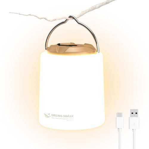 Smiling Shark LED Camping Lantern, Mini Camp Lamp Warm Light Rechargeable & Portable Dimmable Waterproof Tent Lamp for Adults & Kids Camping Fishing Hiking Emergency, LED-Camping-Lantern-Mini-Tent