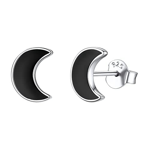 ChicSilver 9MM Simple Small Black Stud Earrings 925 Sterling Silver Moon Earrings Hypoallergenic Black Earrings for Women Sensitive Ears