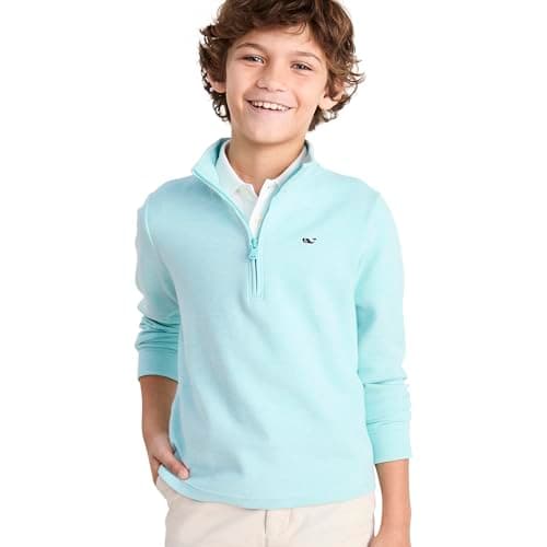 vineyard vines Boys' Saltwater Quarter-Zip, Aqua Haze, Large