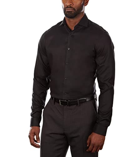 Calvin Klein Men's Non Iron Stretch Slim Fit Dress Shirt Shirt, Jet Black, 17.5" Neck 36"-37" Sleeve