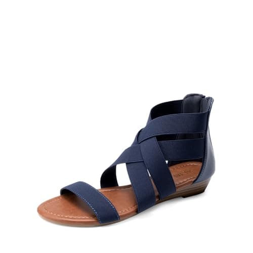 DREAM PAIRS Women's Strappy Flats Sandals,Navy,5