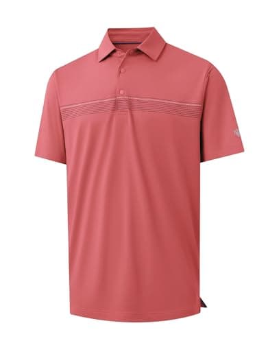 M MAELREG Mens Polo Shirts Short Sleeve Casual Performance Lightweight Striped Print Business Collared Golf Shirts Cranberry