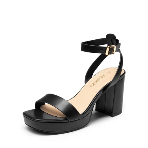 DREAM PAIRS Platform Heels for Women High Block Chunky Open Toe Ankle Strap Heels Fashion Wedding Party Evening Prom Dance Dress Pump Sandals Shoes,Size 7,Black-Pu,SDHS2420W