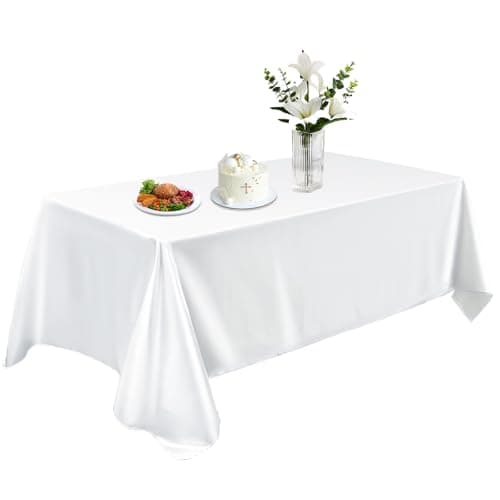 Satin Table Cloth 58x58 Inch, Washable Rectangle Shiny Tablecloth, Smooth Fabric Tablecover Bright Silk Desk Decoration for Dining Kitchen, Party, Wedding, Banquet, White