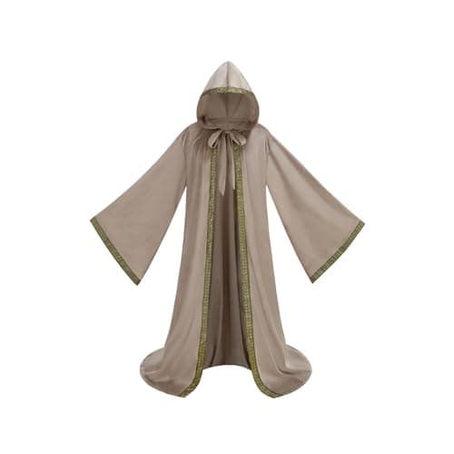 Adults Hooded Velvet Wizard Cloak Costume for Halloween Apricot 59''