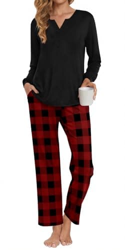 Anyally womens pajama sets 2 Piece Fall Pjs Sleepwear XXL Red Plaid Mixed