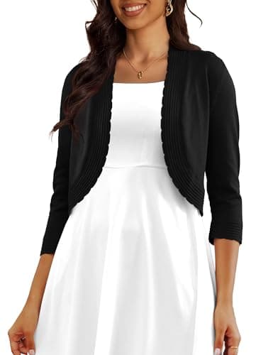 CPOKRTWSO Women's 3/4 Sleeve Cropped Cardigan Bolero Jacket, Black, XL