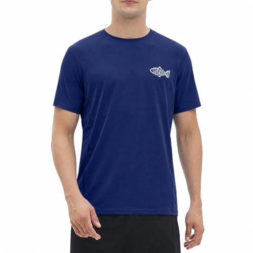 Riverruns Men's UPF 50+ Fishing Shirt, Quick Dry Cooling Short Sleeve Performance Tee with Breathable Mesh Back (Navy Blue, XL)