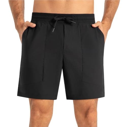 Alpine Swiss Andres Mens Athletic Running Shorts 7" Inseam Quick Dry Workout Lightweight Gym Tennis Shorts Zipper Pockets MED Black