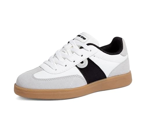 LUCKY STEP Boys Girls Retro Sneakers Casual Fashion, White/Black/Grey, 1