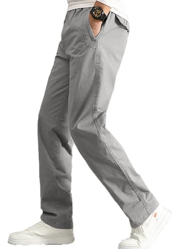 AIFARLD Mens Cargo Pants Elastic Waist Pants Sport Jogger Long Trousers for Hiking Fishing Running Workout Light Grey