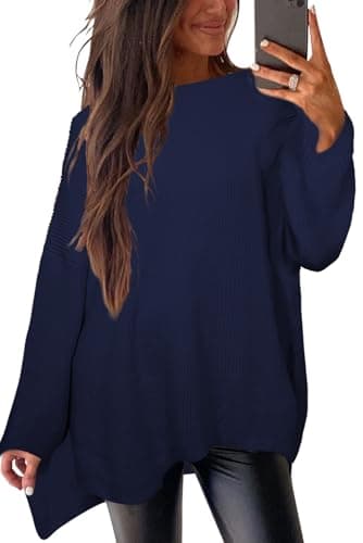Zyyfly Tunic Sweaters for Women for Leggings Navy Sweater Batwing Sweaters for Women Womens Oversized Sweaters L
