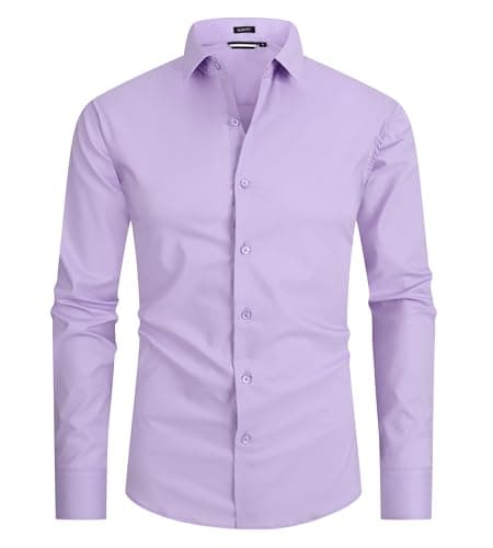 Alex Vando Mens Dress Shirt Easy Care Slim Fit Long Sleeve Cotton Stretch Button Down Shirt,Purple,L