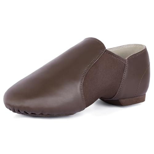 Linodes Leather Jazz Shoe Slip-on for Women Men Dance Shoes Coffee 4M