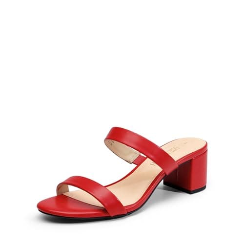 DREAM PAIRS Women's Two Strap Open Toe Low Block Chunky Heels Sandals Dress Pumps Casual Summer Mules Shoes,Size 5.5,Red-Pu,DHS213-1