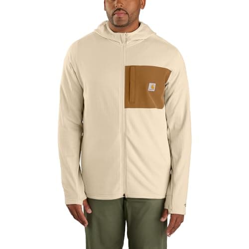 Carhartt Men's Force Relaxed Fit Full-Zip Long-Sleeve Hooded T-Shirt, Oat Milk, X-Large