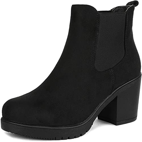 DREAM PAIRS Women's High Chunky Heel Chelsea Ankle Boots Slip On Elastic Fall Heeled Booties Shoes,Size 6.5,Black,FRE