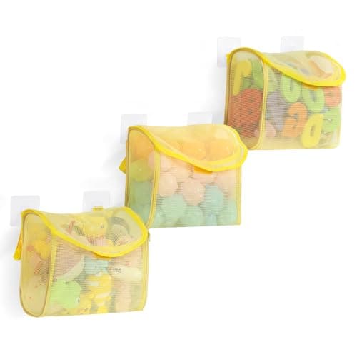 Bath Toy Storage, Goowin Bath Toy Holder, 3 Compartment Large Openings Bath Toy Organizer, Large Capacity Bath Tub Toy Holder, Kids Bathtub Toy Storage for Accessing & Sorting Toys (Yellow, Upgrade)